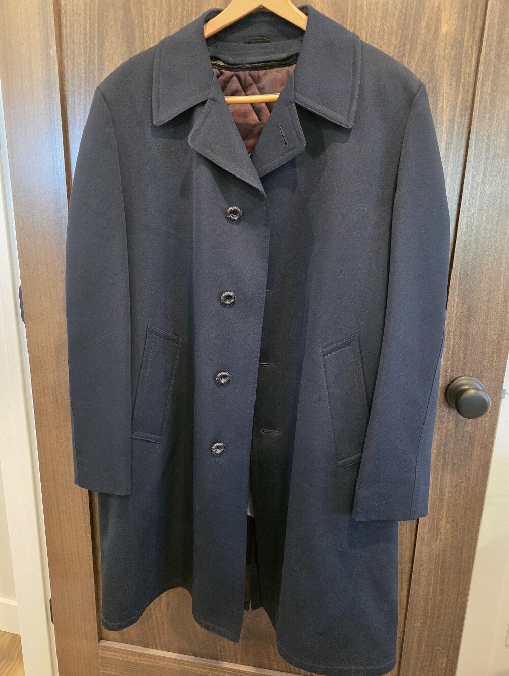 Crownwear Allweather Men 44 Long Trenchcoat Navy 1970 Retro Vintage Fleece Liner